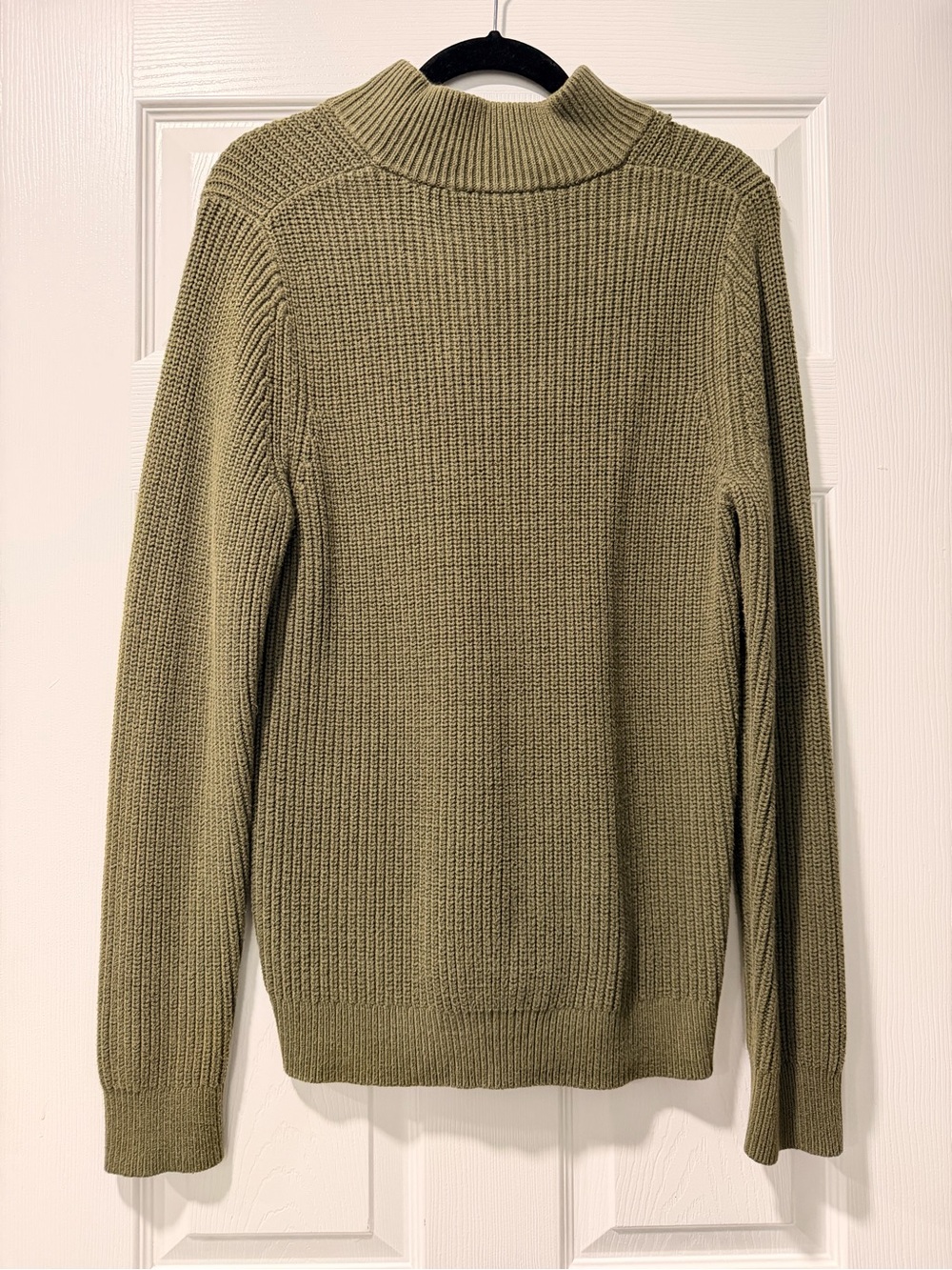 Express Men's Olive Ribbed V-Neck Button-Stand Sweater - Picture 3 of 3